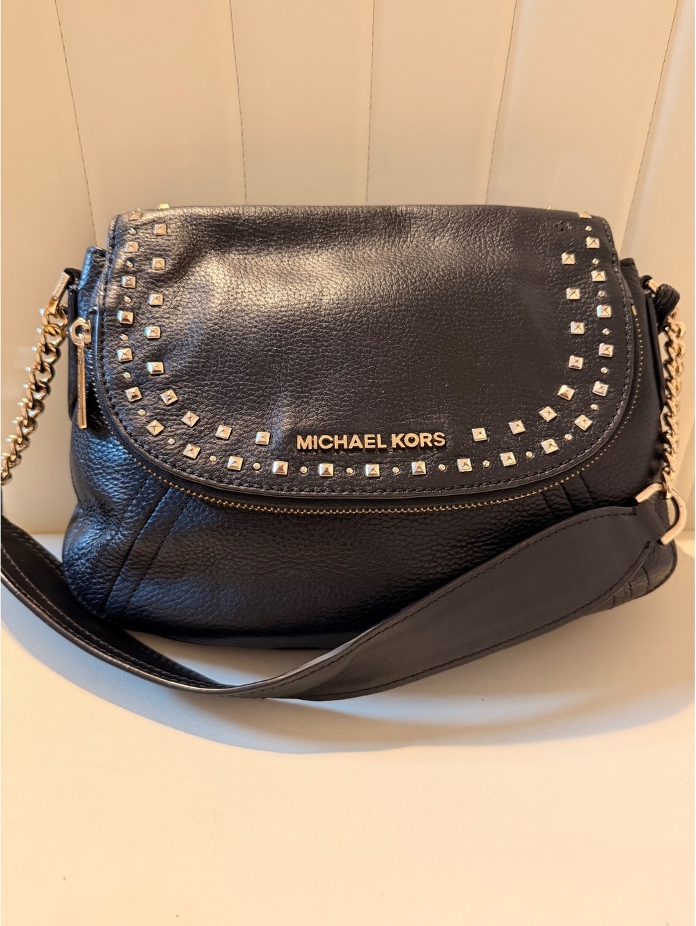 Michael Kors Black Leather shoulder Bag with Studded Detail